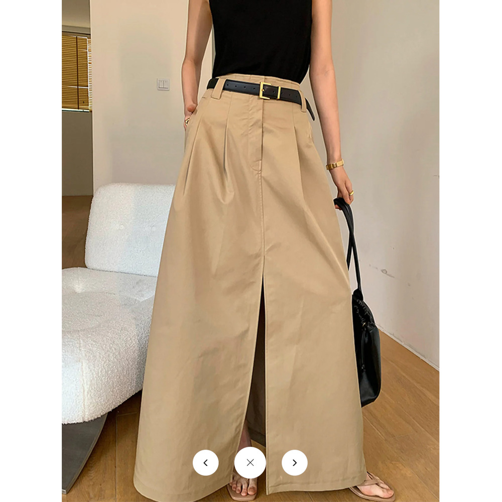Commense Black Midi Skirt with Front Slit - Picture 2 of 3